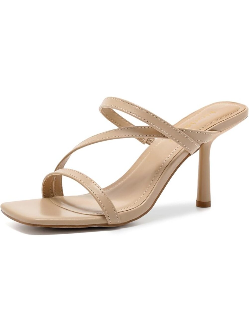 Women's Nude Faux Leather Square Toe Strappy 3 Inch Mules Stiletto High Heels